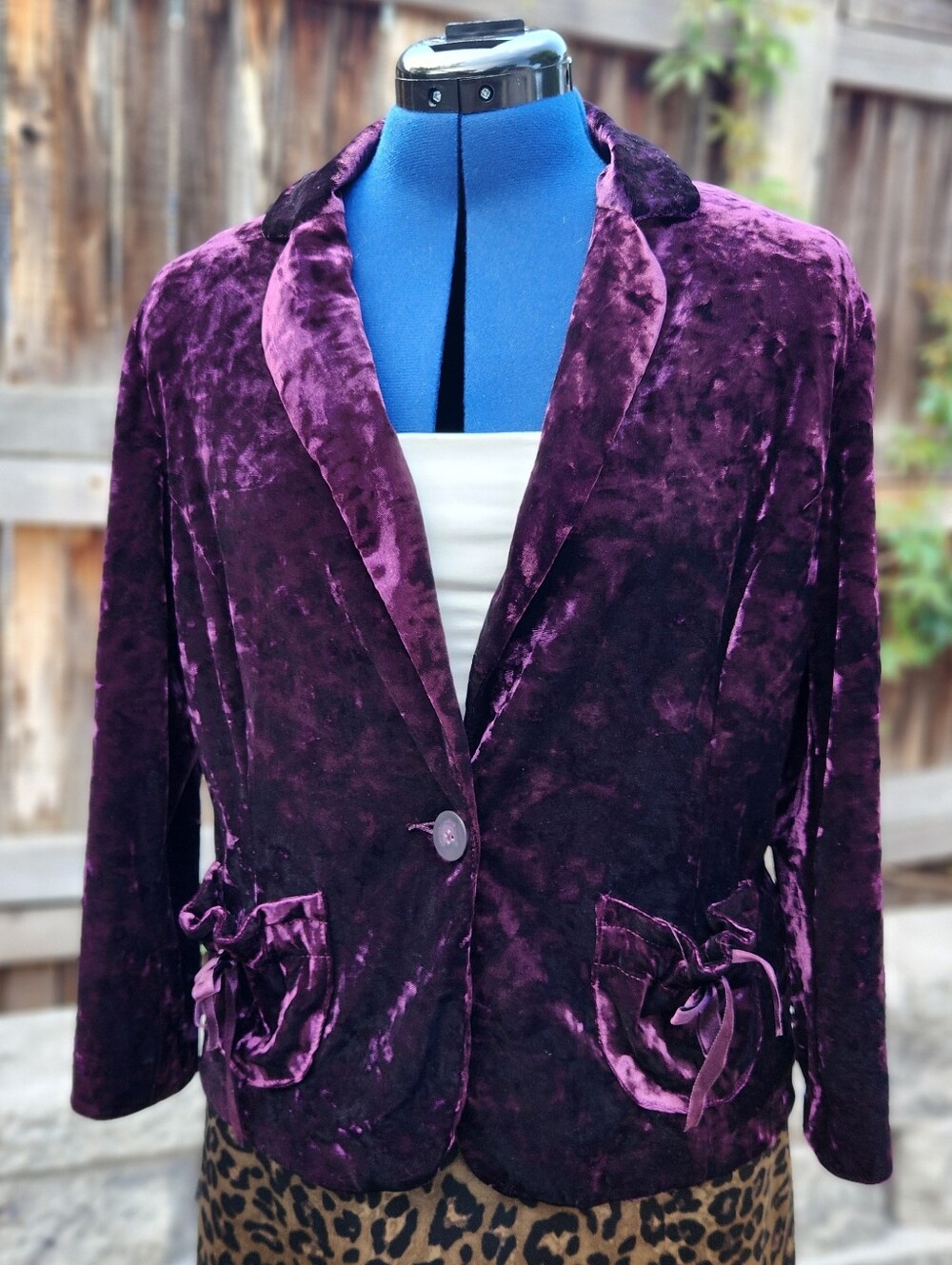 Star City Y2K Purple Crushed Velvet Blazer with Ribbon Pockets Size XL